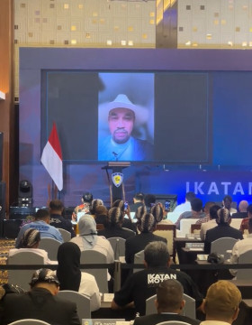 Ahmad Sahroni hadir secara daring di acara Munas IMI X di Yogyakarta. (X) 